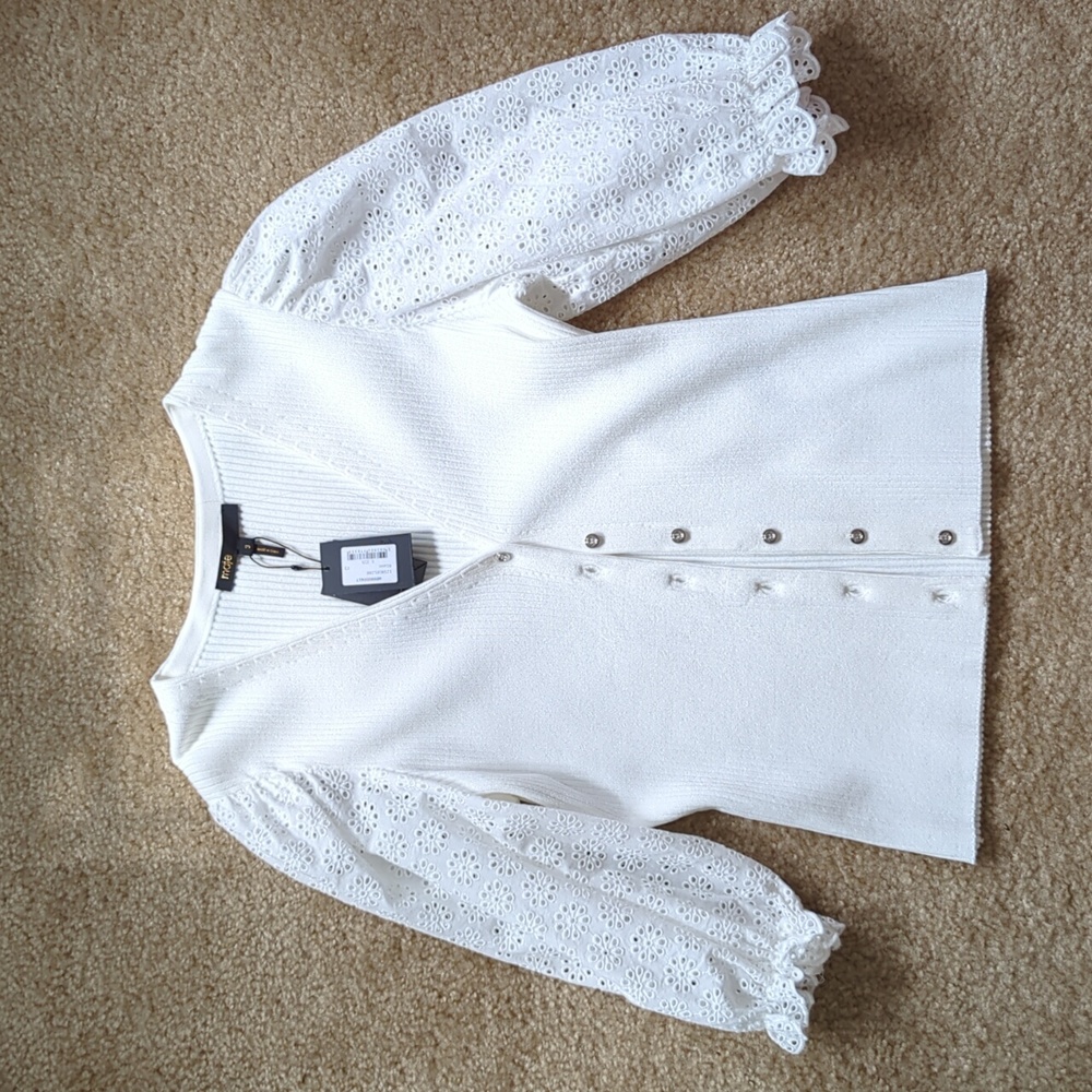 Maje 121MOPLINE Knit sweater with guipure sleeves, Size 3